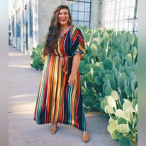Eloquii Colorful Striped Maxi Dress